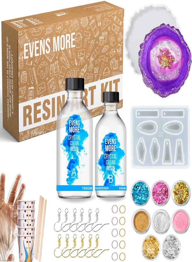 EVENS MORE DIY Resin Earring & Coaster Making Kit - 200g Crystal Clear Resin Set with Silicone Molds, Glitter, Foil, Mica Powder & Jewelry Accessories - Image 1